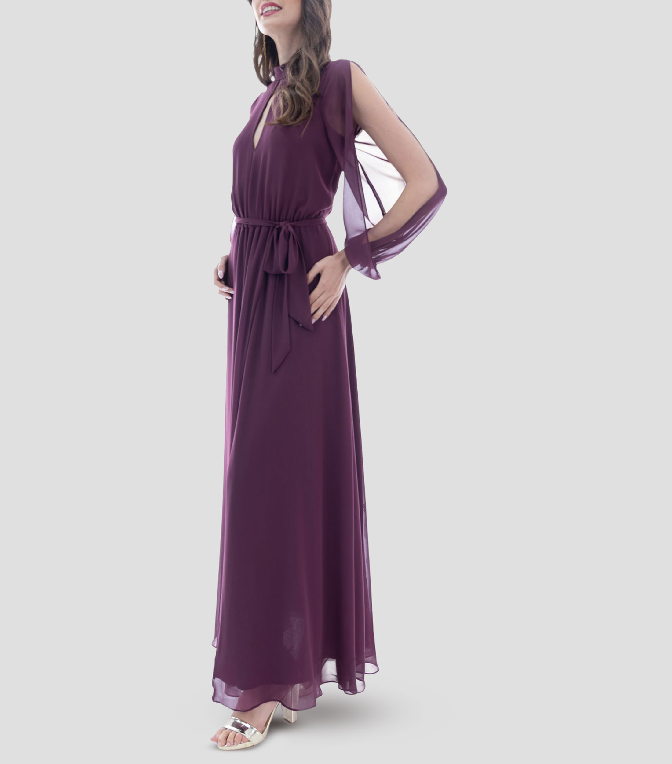 Vestido de fiesta largo manga larga liso Mujer